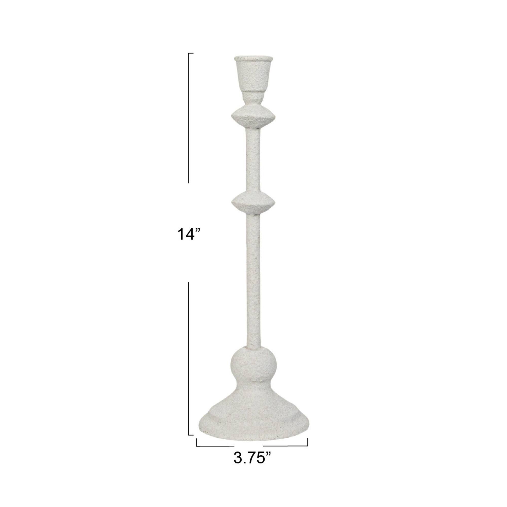 Hello Honey® Antique White Sand Finish Tall Metal Taper Candle Holder